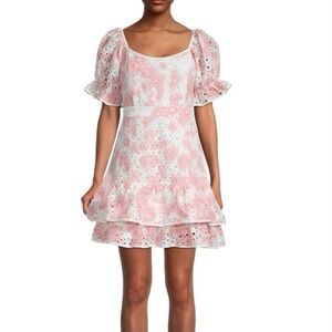 Stellah Eyelet Pink White Dress Sz Small
